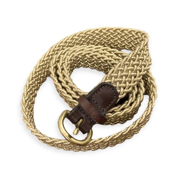 J. Crew Metallic Gold Braided Web Belt S/M with leather trim - Picture 1 of 7